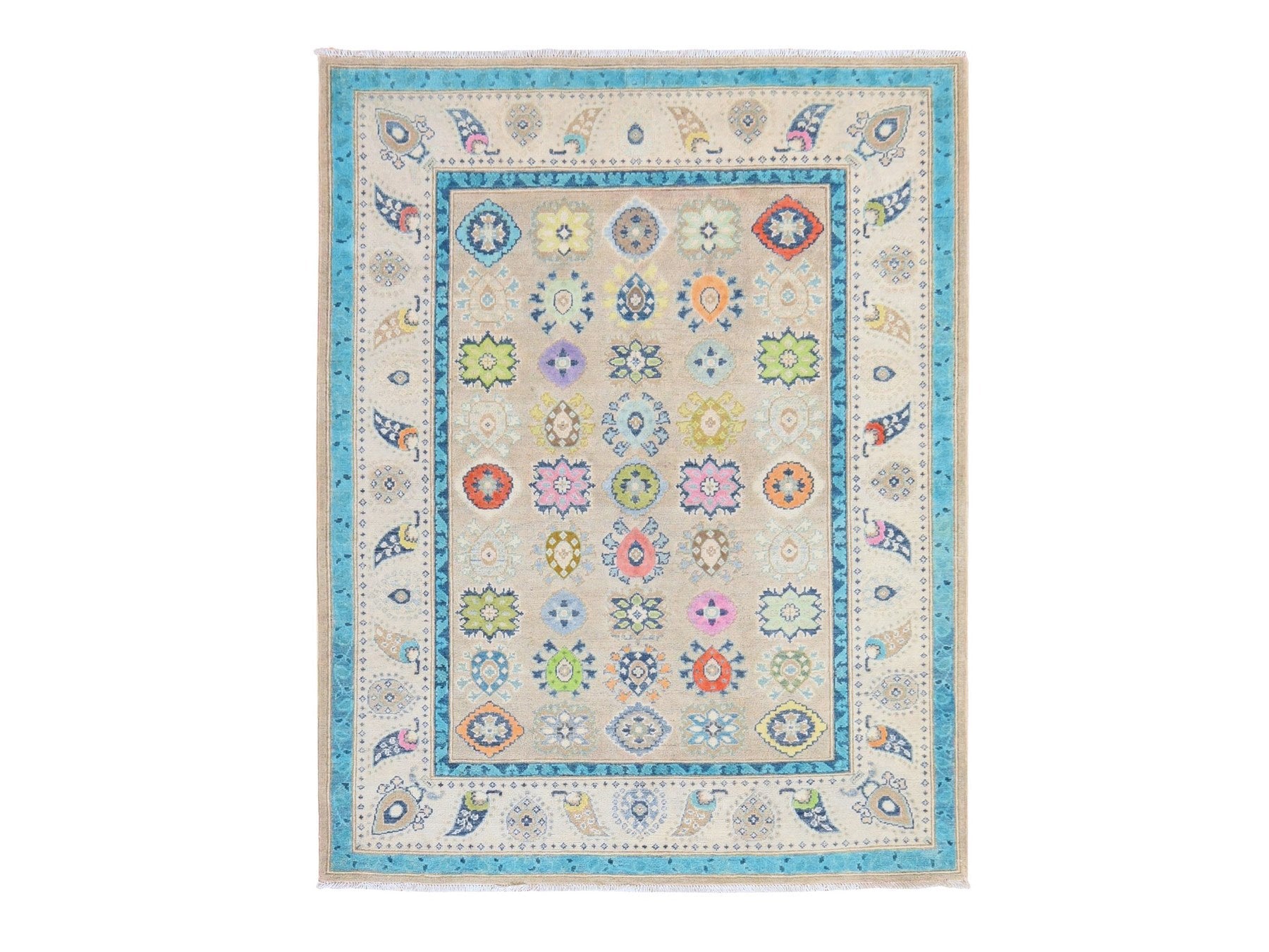 Kazak Kazak hand-knotted wool rug in Beige & Ivory, 5' x 6'4" — SKU O078766
