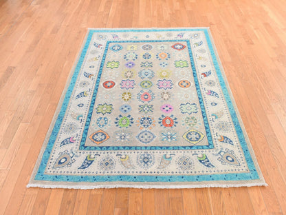 Kazak Tribal hand-knotted wool rug in Beige, 5'0" x 6'4", SKU O078766