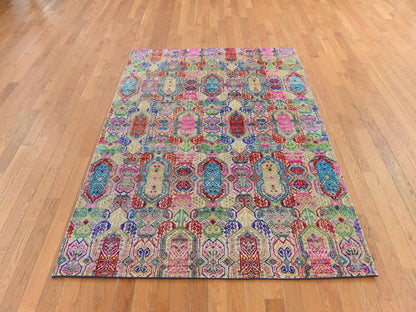 Modern / Contemporary hand-knotted wool/silk rug in Multicolored, 5' x 6'10" — SKU O078767 (view 2)