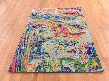 Transitional hand-knotted wool/silk rug in Multicolored, 4'9" x 6'7" — SKU O078768 (view 2)