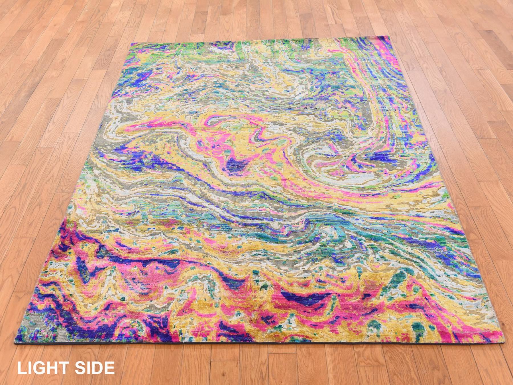 Transitional hand-knotted wool/silk rug in Multicolored, 4'9" x 6'7" — SKU O078768 (view 3)