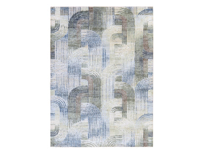 Modern / Contemporary hand-knotted wool/silk rug in Ivory, 5'1" x 7'0", SKU O078769