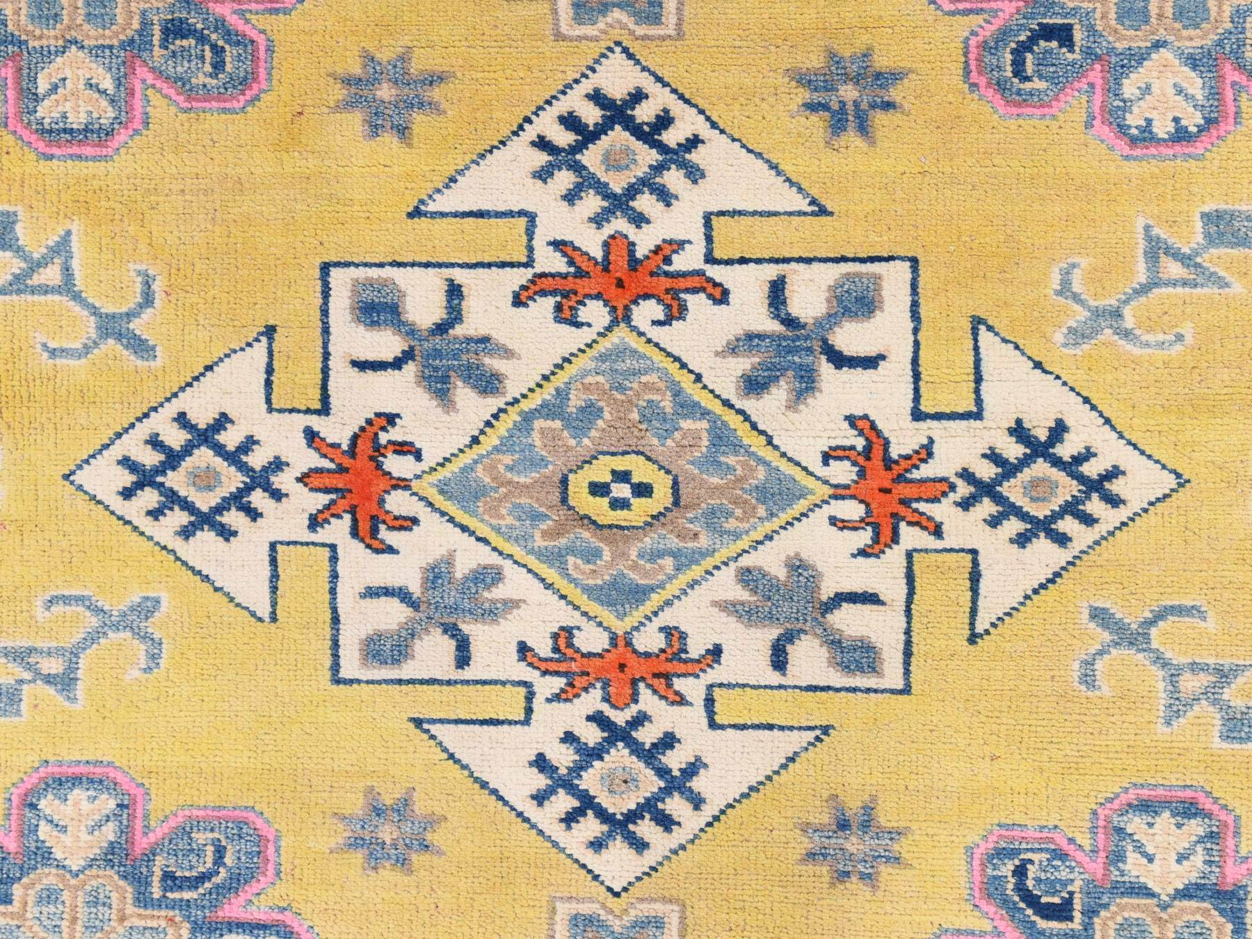 Kazak Tribal hand-knotted wool rug in Yellow, 4'10" x 6'6", SKU O078770