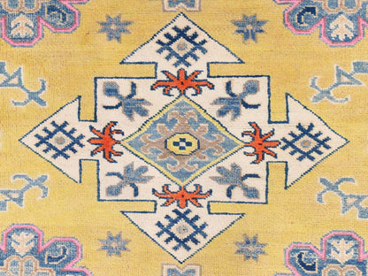 Kazak Tribal hand-knotted wool rug in Yellow, 4'10" x 6'6", SKU O078770