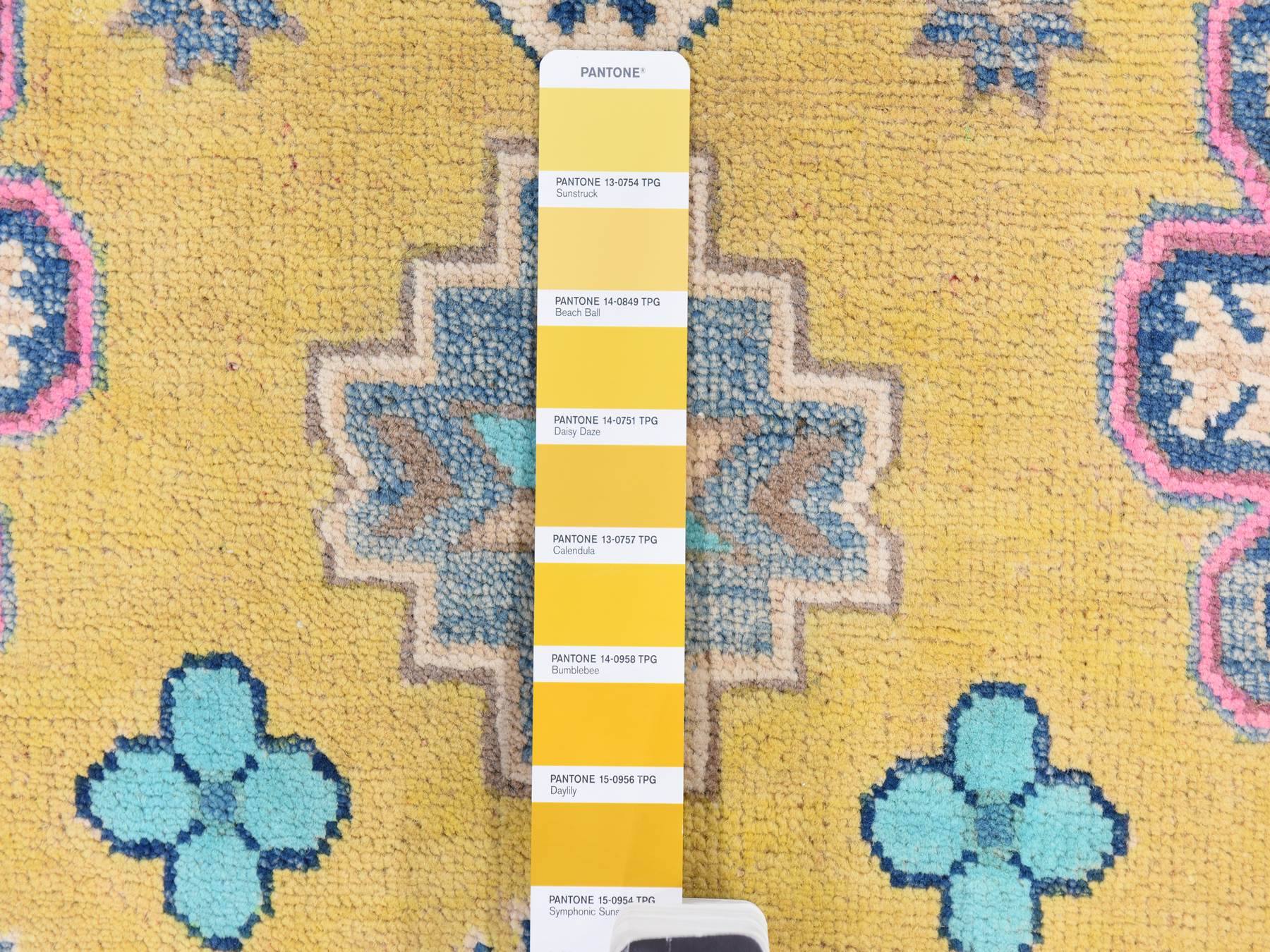 Kazak Tribal hand-knotted wool rug in Yellow, 4'10" x 6'6", SKU O078770