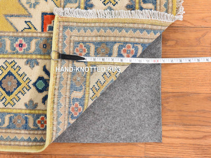 Kazak Tribal hand-knotted wool rug in Yellow, 4'10" x 6'6", SKU O078770