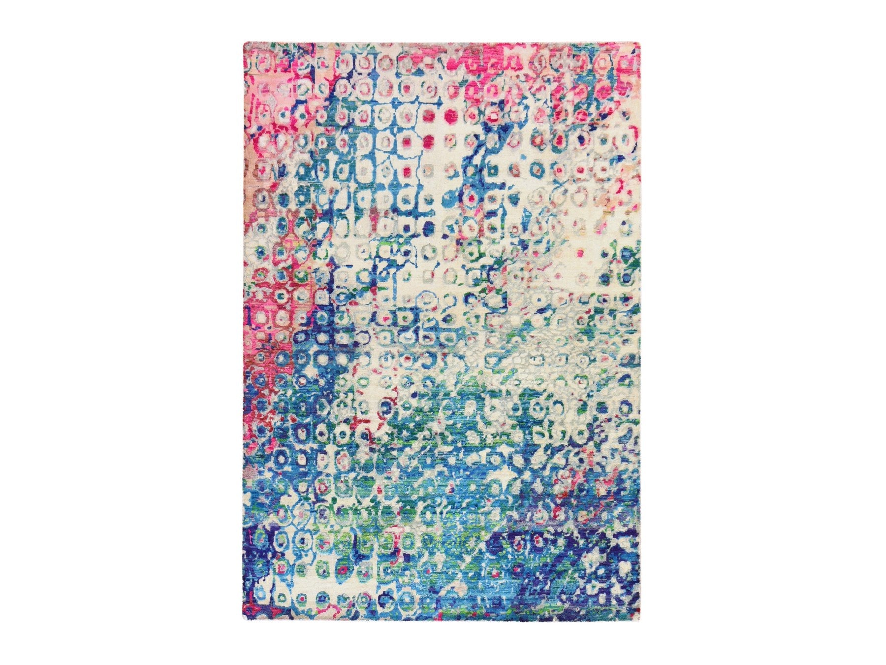 Transitional hand-knotted sari silk rug in Blue, 5' x 7'3" — SKU O078772