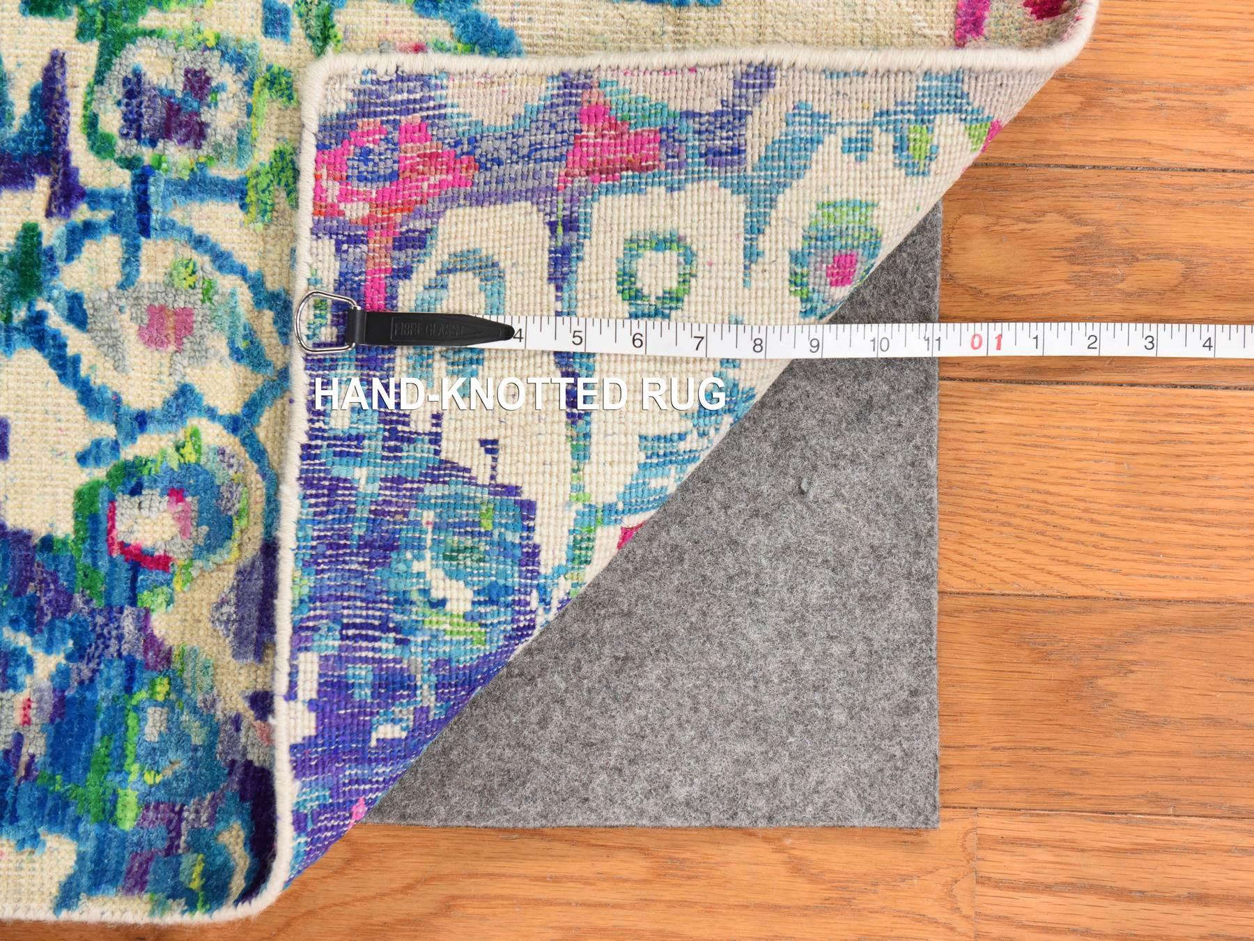 Transitional hand-knotted silk rug in Blue, 5'0" x 7'3", SKU O078772