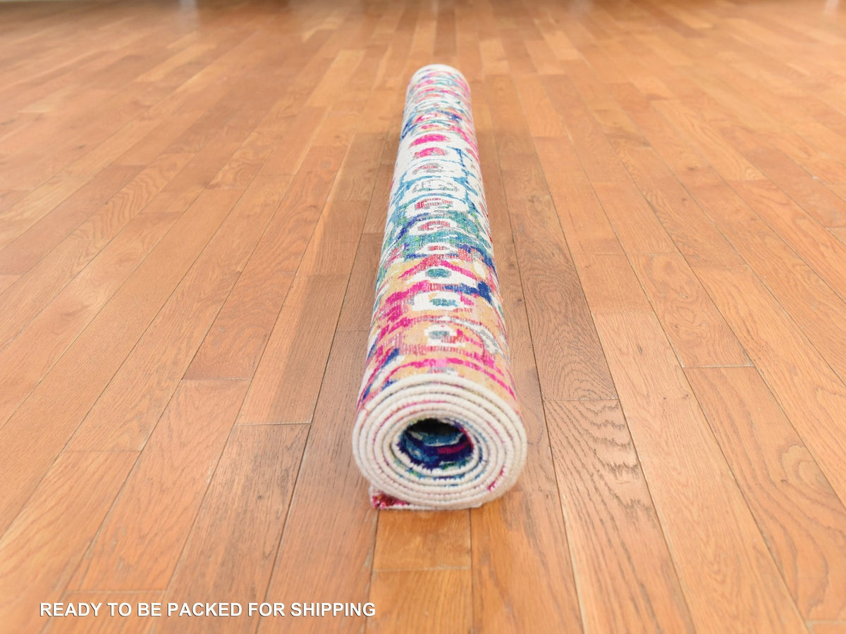 Transitional hand-knotted sari silk rug in Blue, 5' x 7'3" — SKU O078772 (view 8)
