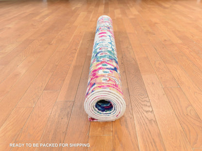 Transitional hand-knotted sari silk rug in Blue, 5' x 7'3" — SKU O078772 (view 8)