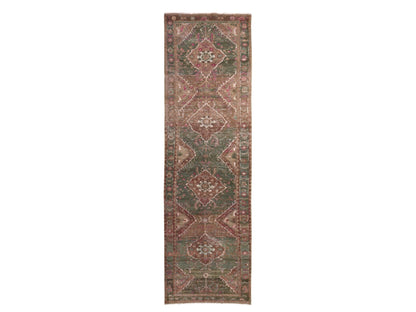 Heriz Vintage hand-knotted wool runner in Green, 3'7" x 12'3" — SKU O078773
