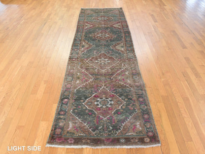 Heriz Vintage hand-knotted wool runner in Green, 3'7" x 12'3" — SKU O078773 (view 3)
