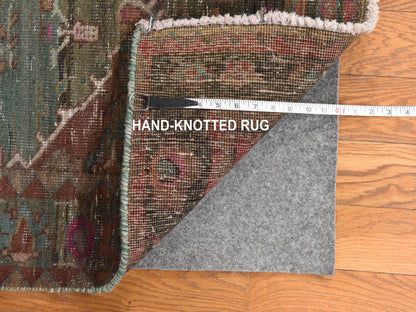 Heriz Vintage hand-knotted wool runner in Green, 3'7" x 12'3" — SKU O078773 (view 6)