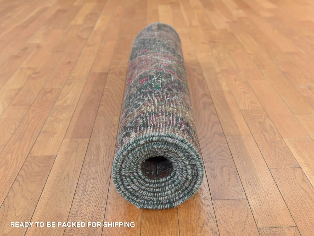 Heriz Vintage hand-knotted wool runner in Green, 3'7" x 12'3" — SKU O078773 (view 8)