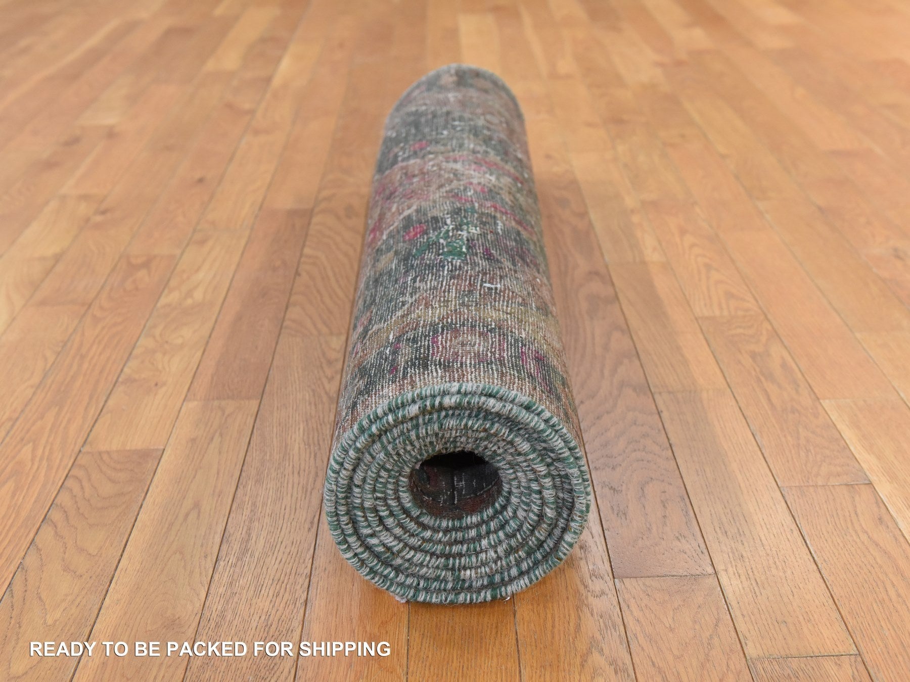 Heriz Vintage hand-knotted wool runner in Green, 3'7" x 12'3", SKU O078773