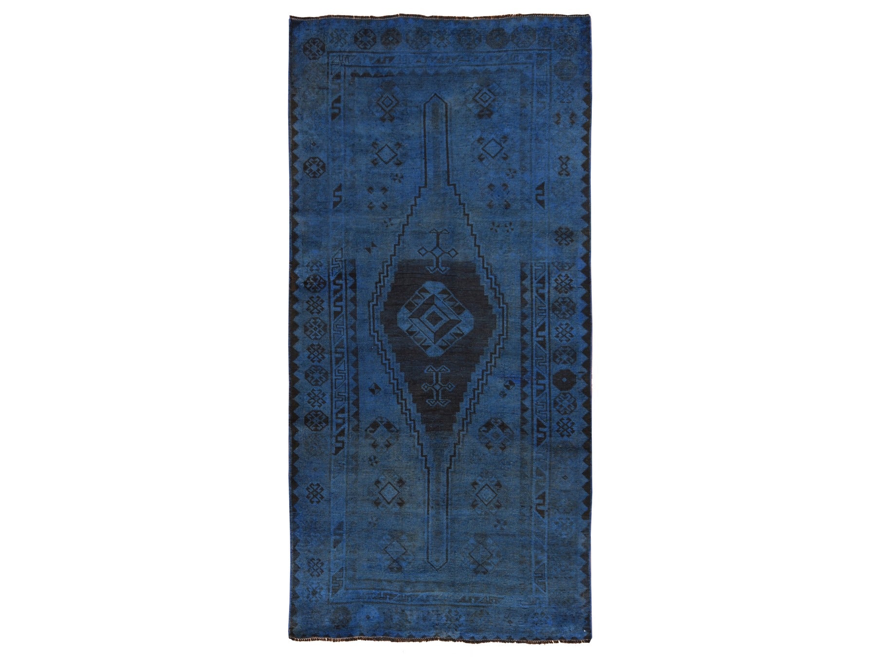 Shiraz Vintage hand-knotted wool runner in Overdyed & Blue, 5' x 10' — SKU O078774