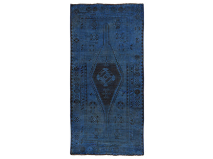 Shiraz Vintage hand-knotted wool runner in Overdyed & Blue, 5' x 10' — SKU O078774