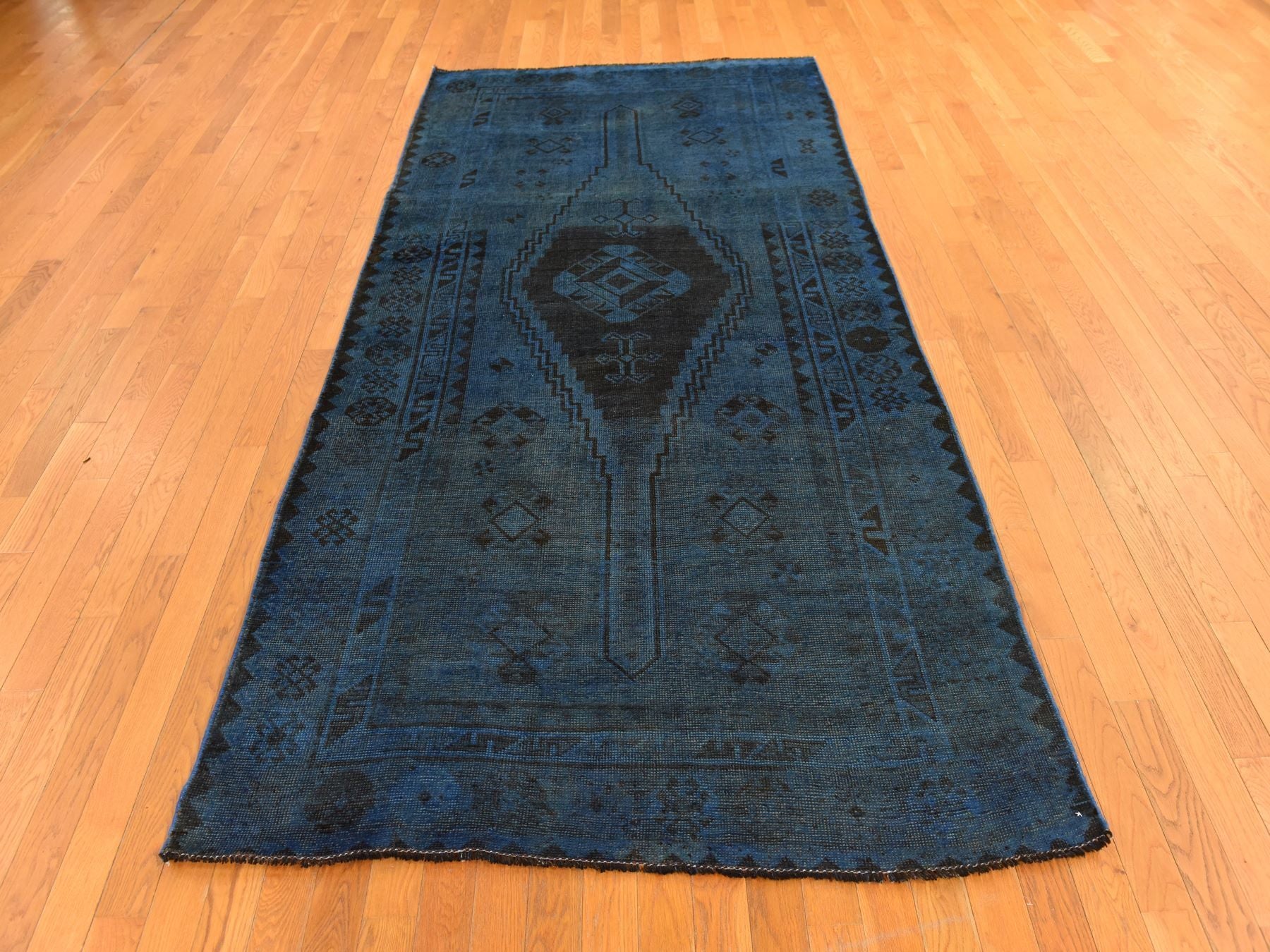 Shiraz Vintage hand-knotted wool runner in Overdyed & Blue, 5' x 10' — SKU O078774 (view 2)