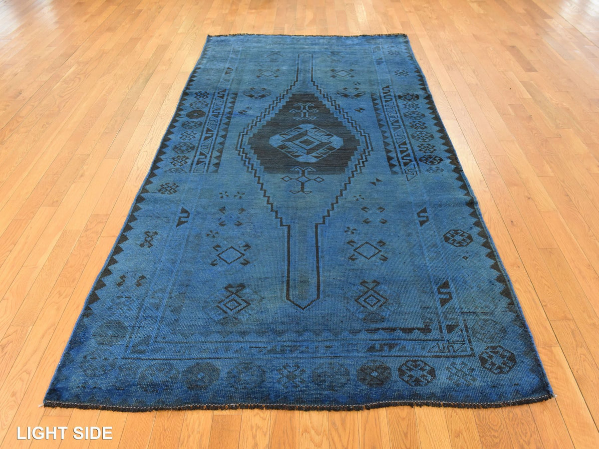 Shiraz Vintage hand-knotted wool runner in Overdyed & Blue, 5' x 10' — SKU O078774 (view 3)
