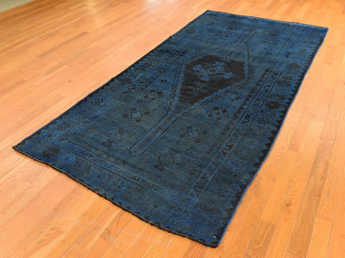 Shiraz Vintage hand-knotted wool runner in Overdyed & Blue, 5' x 10' — SKU O078774 (view 4)