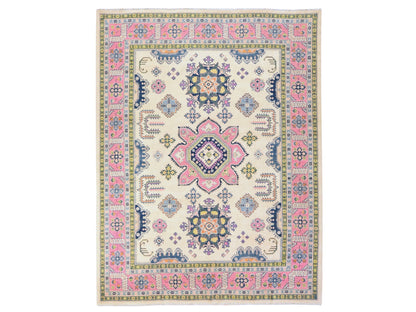 Kazak Kazak hand-knotted wool rug in Ivory & Pink, 8'10" x 11'6" — SKU O078775