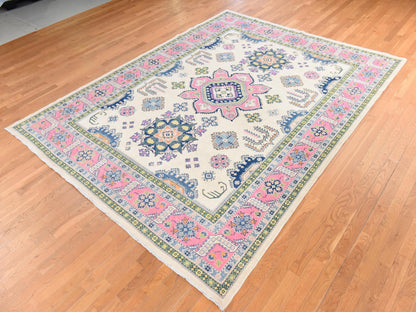 Kazak Kazak hand-knotted wool rug in Ivory & Pink, 8'10" x 11'6" — SKU O078775 (view 4)