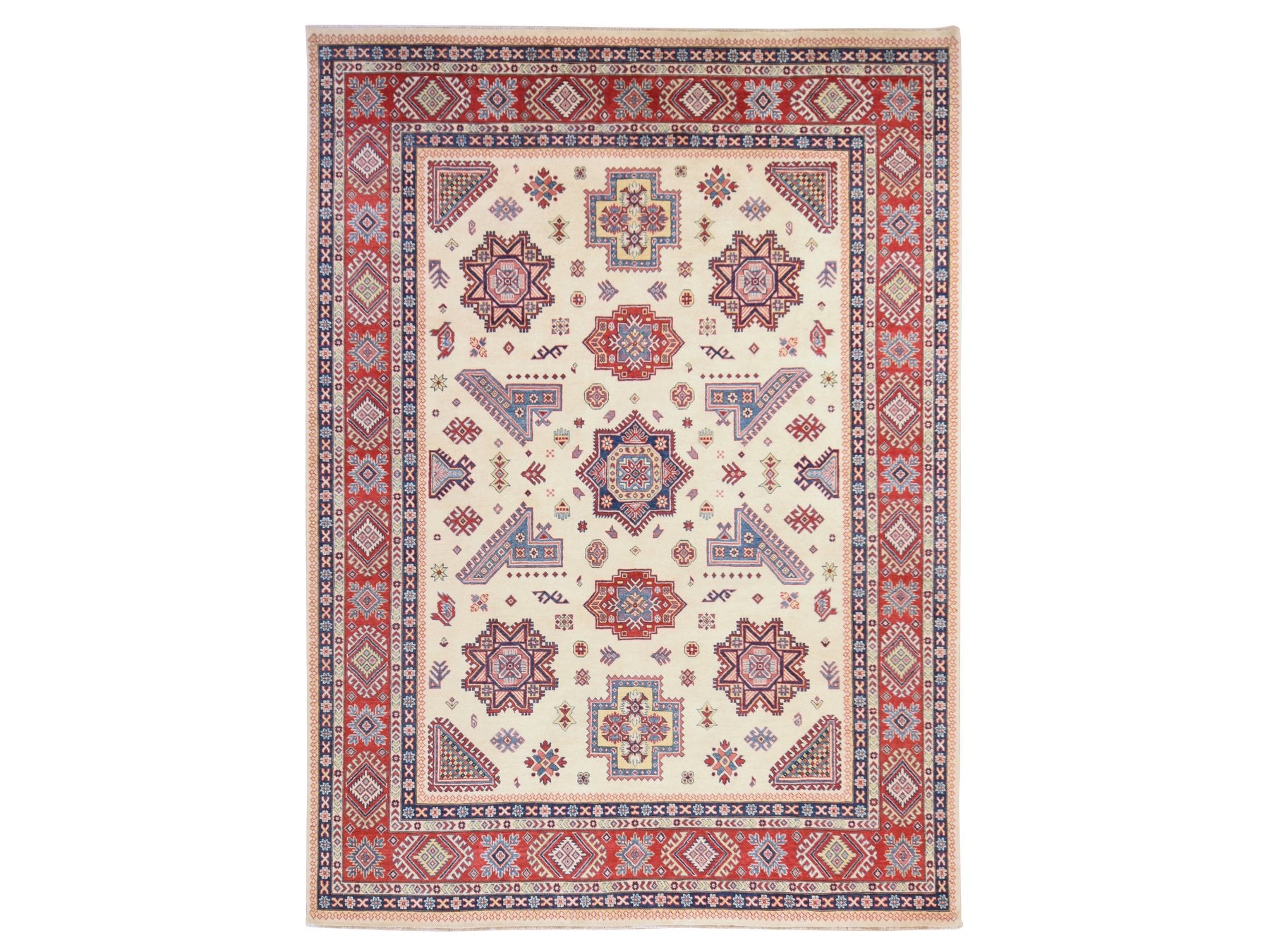 Kazak Kazak hand-knotted wool rug in Ivory & Red, 8'8" x 12' — SKU O078777