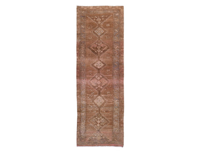 Shiraz Vintage hand-knotted wool runner in Brown & Gray, 3'3" x 9'8" — SKU O078778