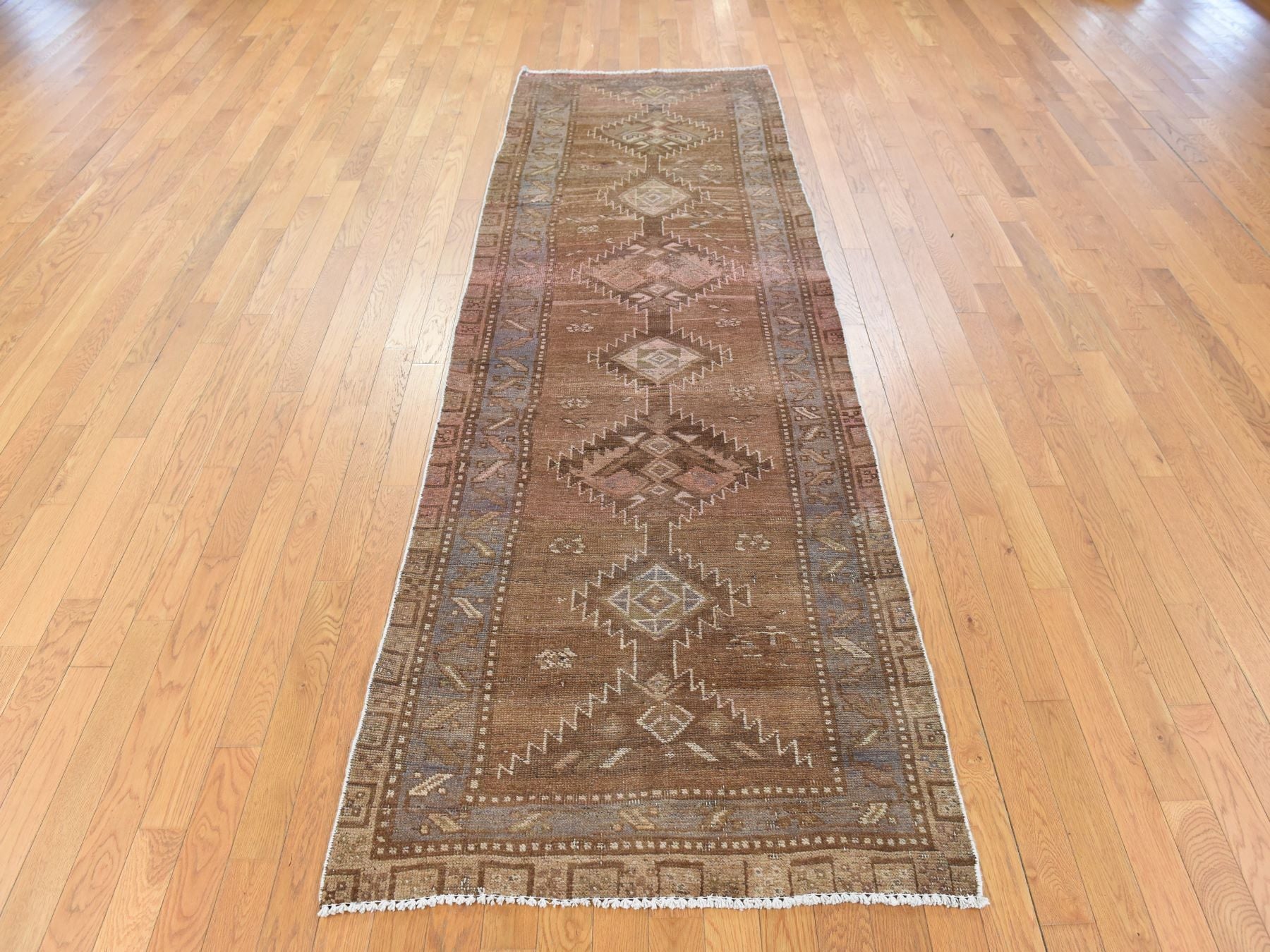 Shiraz Vintage hand-knotted wool runner in Brown & Gray, 3'3" x 9'8" — SKU O078778 (view 2)