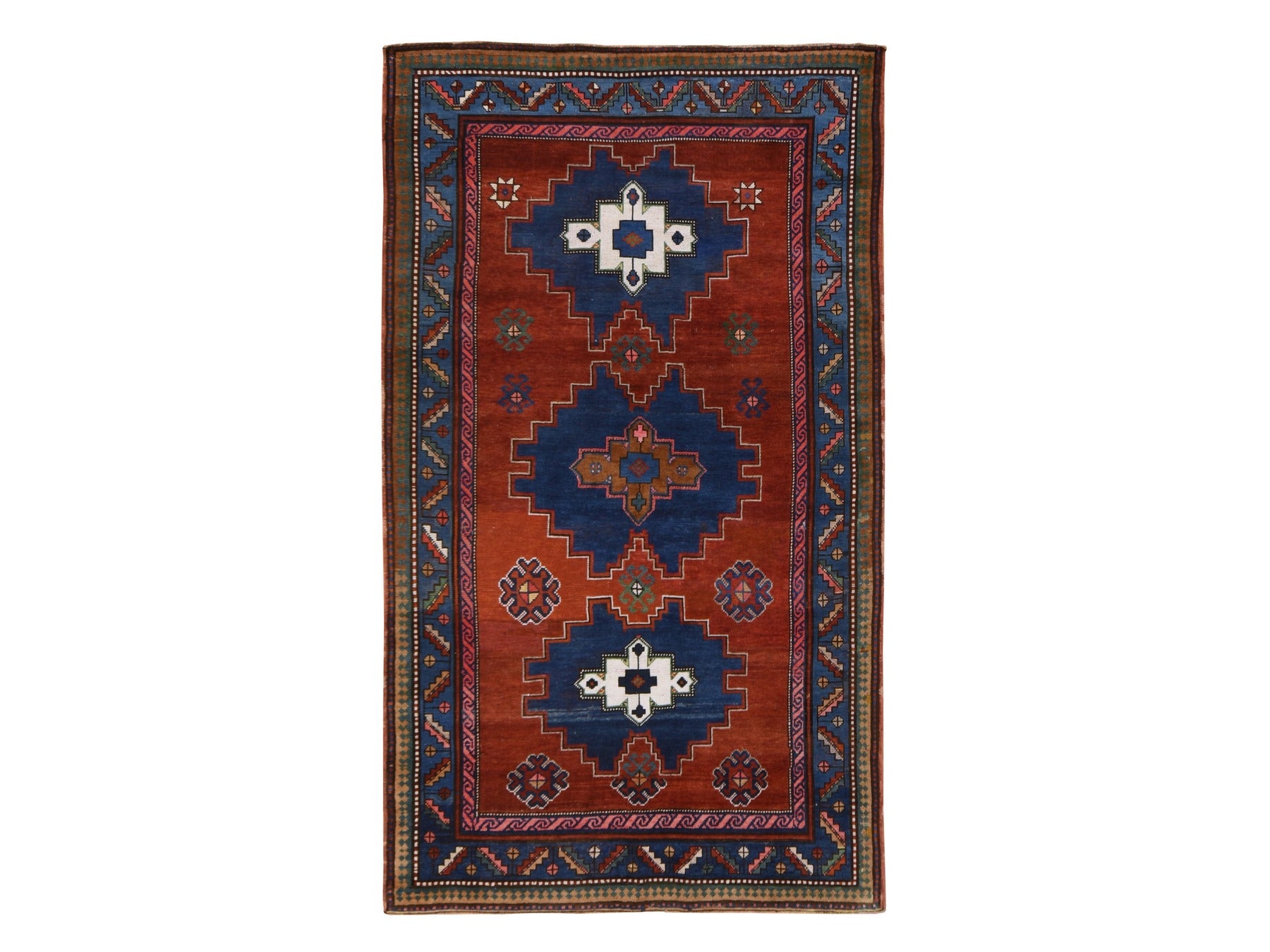 Kazak Antique hand-knotted wool rug in Red & Blue, 4'9" x 8'3" — SKU O078779