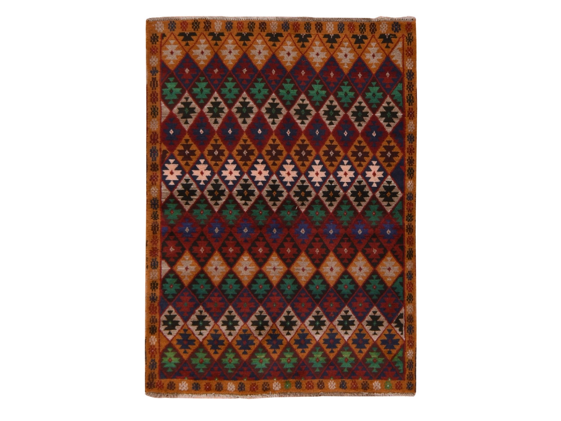 Tribal hand-knotted wool rug in Red, 4'1" x 5'9", SKU O078780