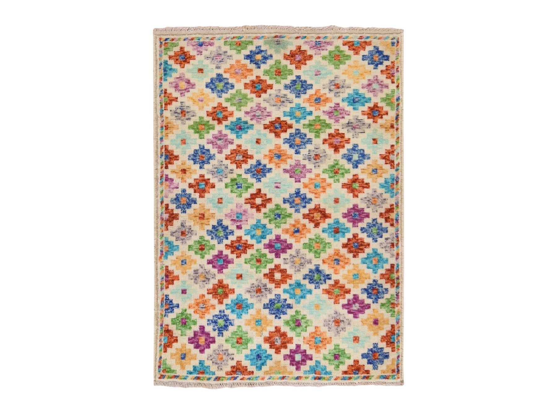 Baluch Tribal & Geometric hand-knotted wool rug in Ivory, 3'6" x 4'10" — SKU O078781