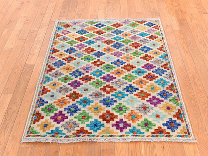 Baluch Tribal & Geometric hand-knotted wool rug in Ivory, 3'6" x 4'10" — SKU O078781 (view 2)