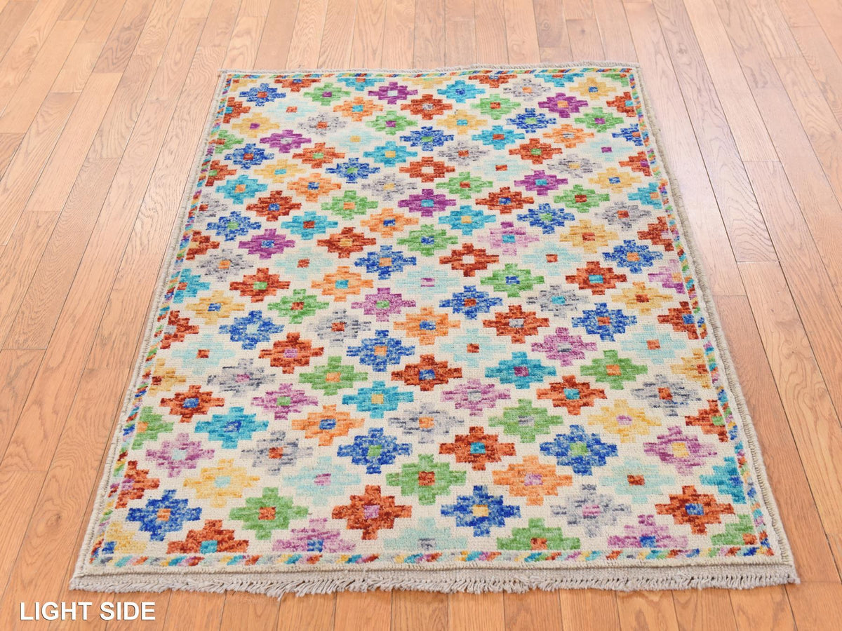 Baluch Tribal & Geometric hand-knotted wool rug in Ivory, 3'6" x 4'10" — SKU O078781 (view 3)
