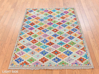 Baluch Tribal & Geometric hand-knotted wool rug in Ivory, 3'6" x 4'10" — SKU O078781 (view 3)