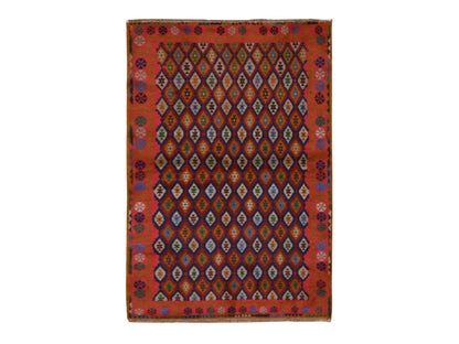 Tribal hand-knotted wool rug in Red, 4'0" x 6'1", SKU O078783