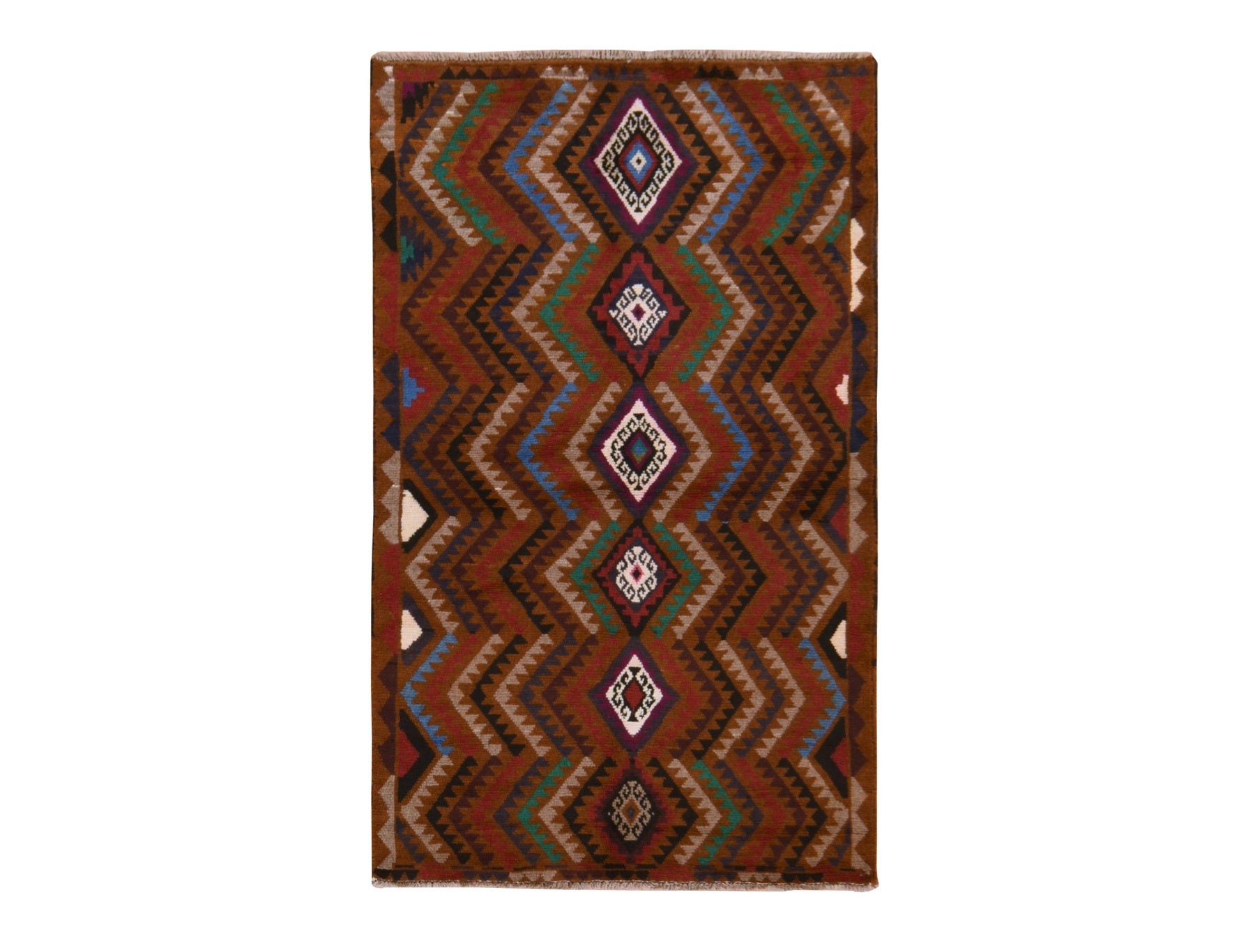 Baluch Tribal & Geometric hand-knotted wool rug in Brown, 3'7" x 6'1" — SKU O078784