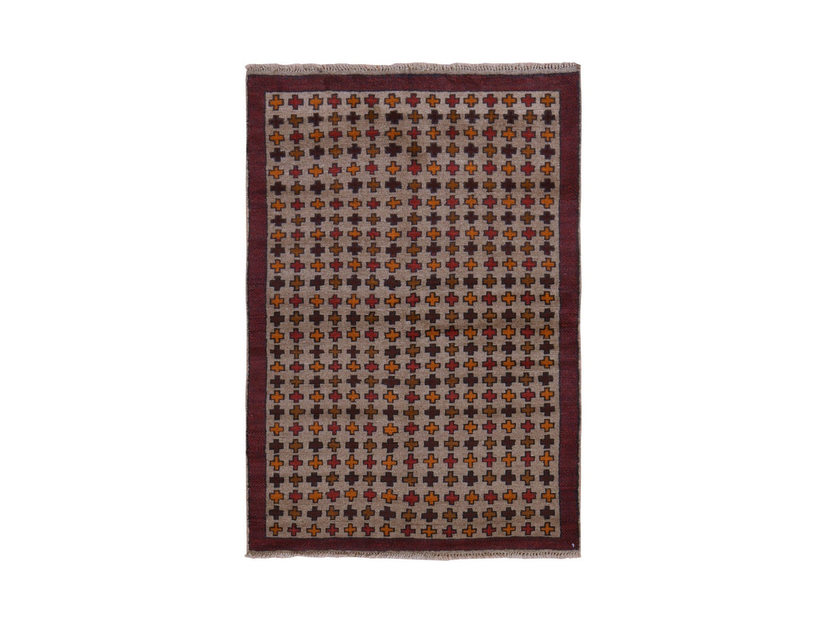 Baluch Tribal & Geometric hand-knotted wool rug in Beige & Brown, 4' x 5'8" — SKU O078787