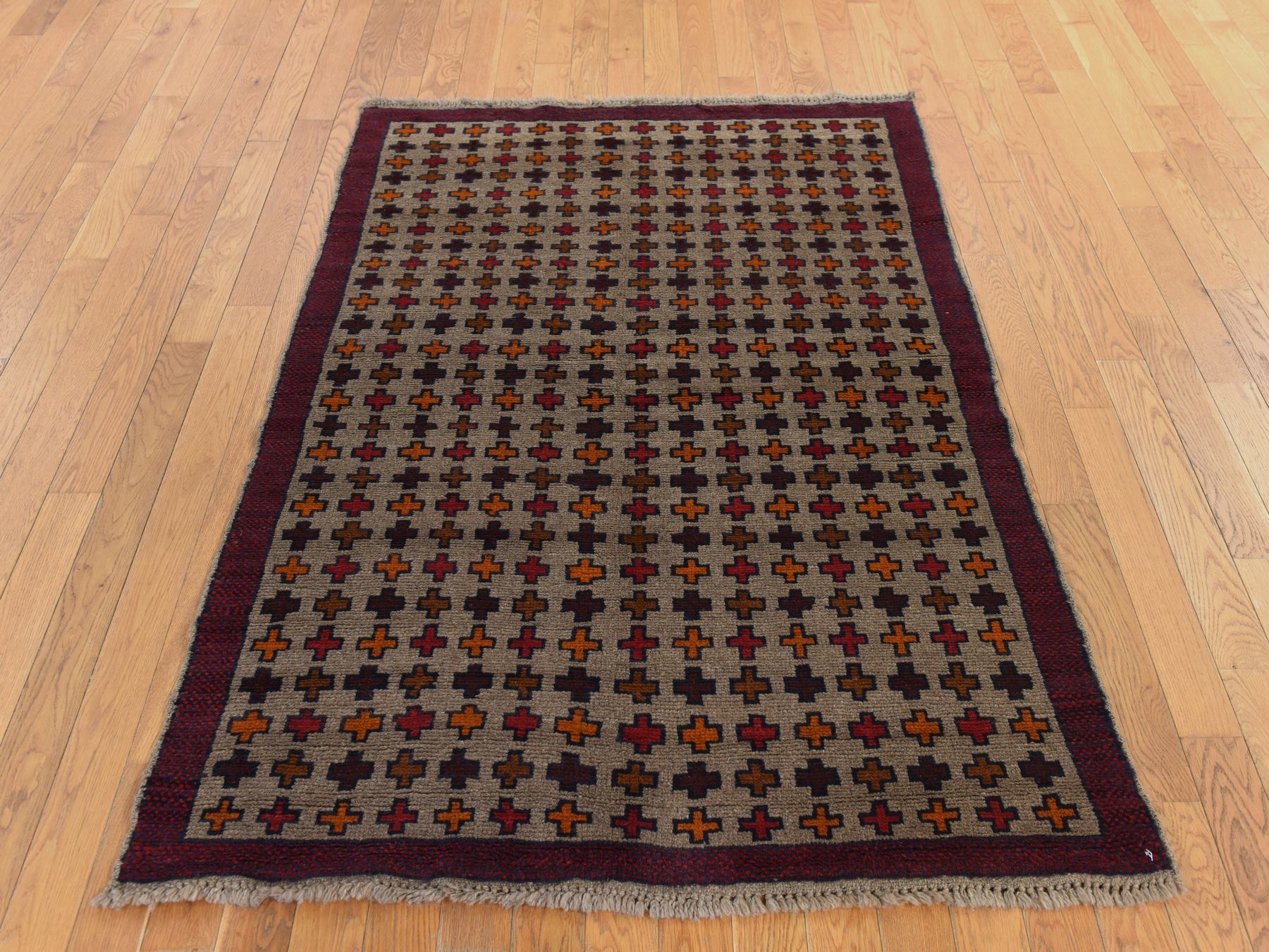 Baluch Tribal & Geometric hand-knotted wool rug in Beige & Brown, 4' x 5'8" — SKU O078787 (view 2)