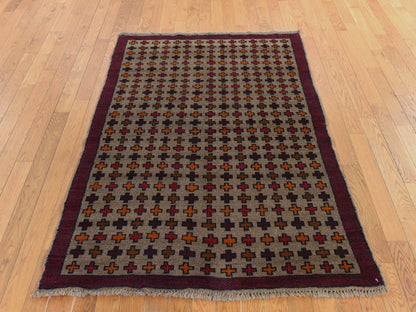 Baluch Tribal & Geometric hand-knotted wool rug in Beige & Brown, 4' x 5'8" — SKU O078787 (view 2)
