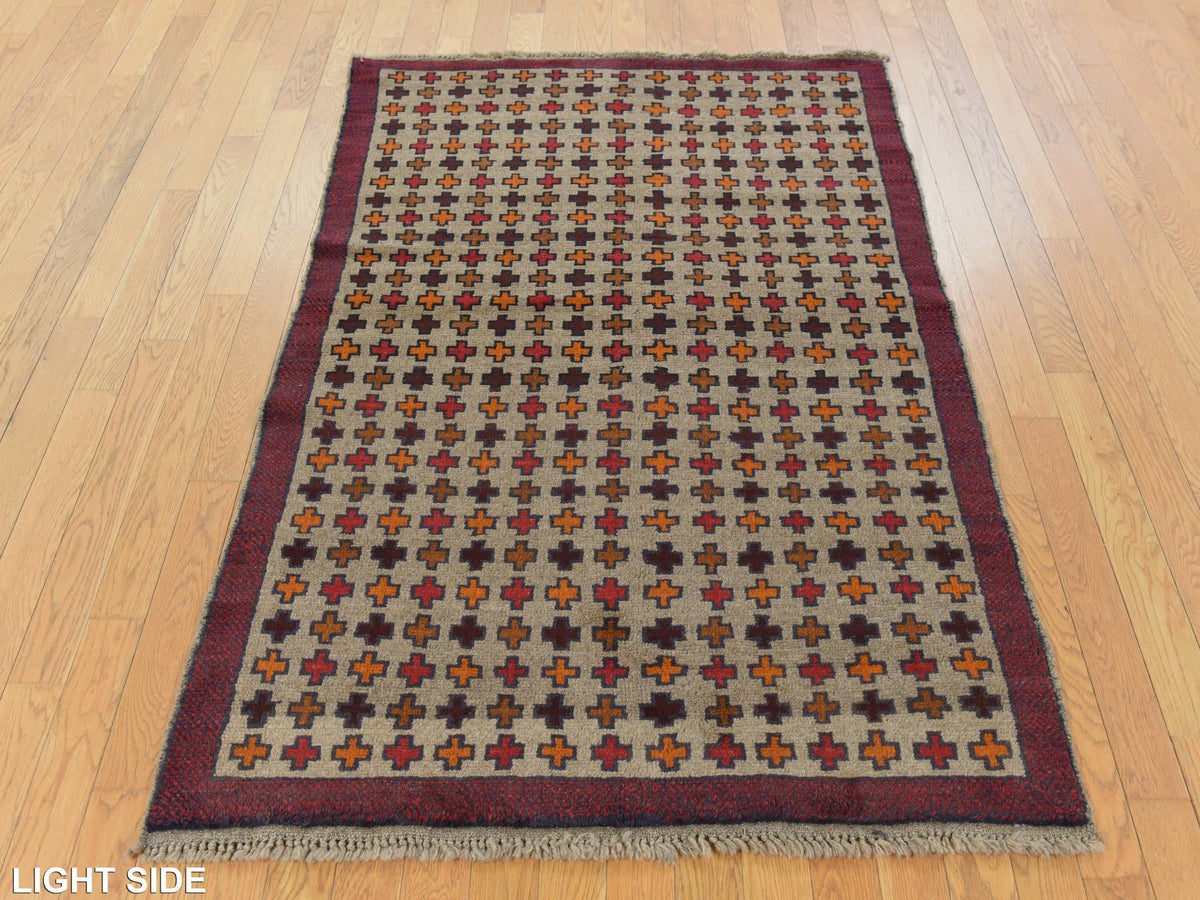 Baluch Tribal & Geometric hand-knotted wool rug in Beige & Brown, 4' x 5'8" — SKU O078787 (view 3)