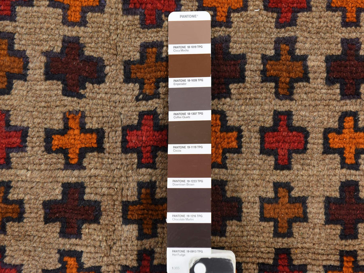 Baluch Tribal & Geometric hand-knotted wool rug in Beige & Brown, 4' x 5'8" — SKU O078787 (view 5)