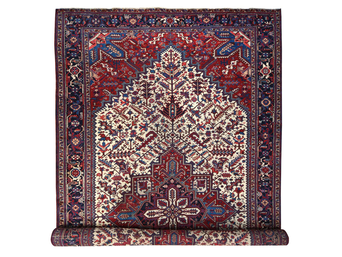 Persian Heriz hand-knotted wool rug in Ivory, 10'10" x 19'3", SKU O078789