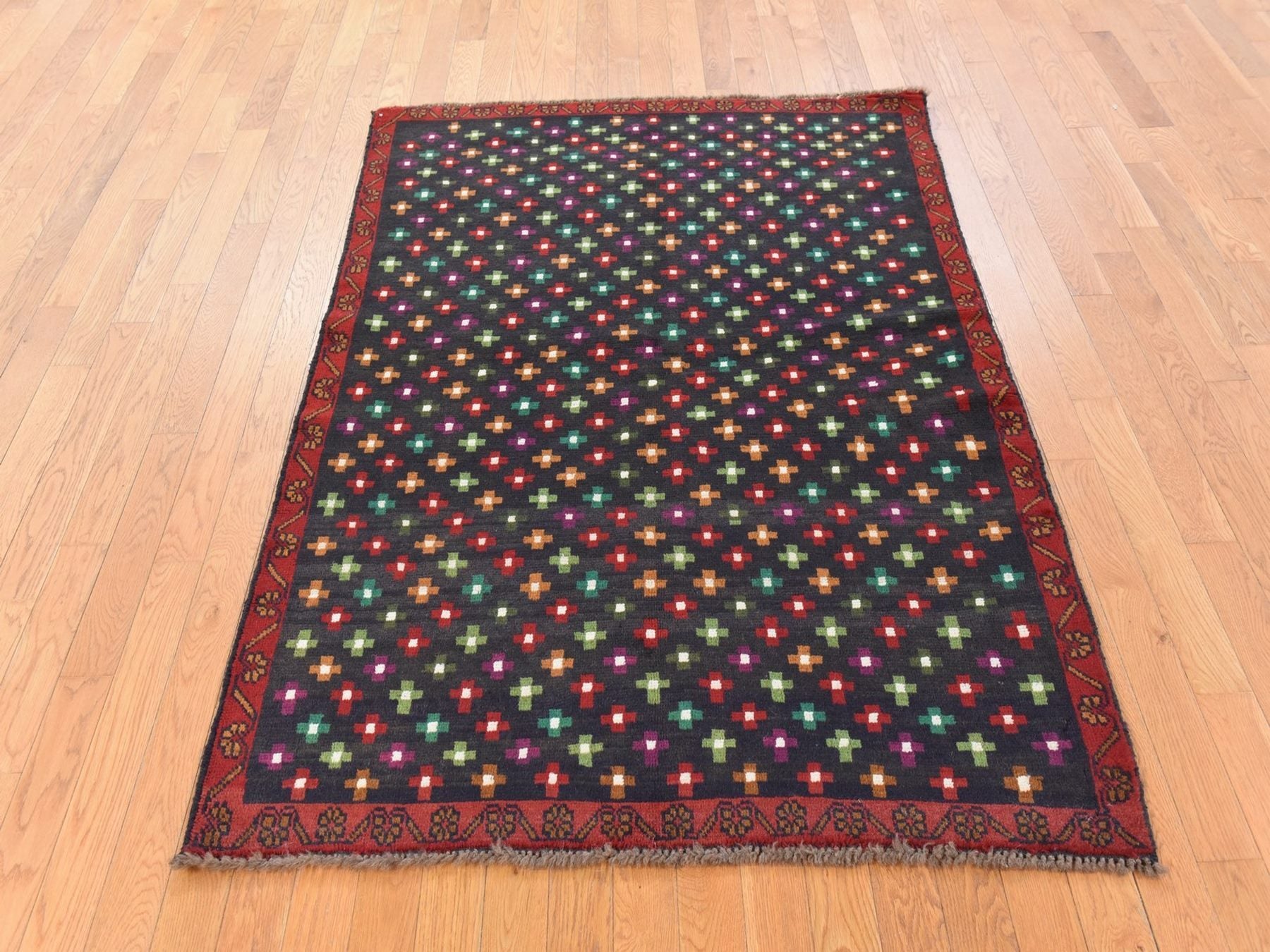Baluch Tribal hand-knotted wool rug in Black, 4'3" x 6', SKU O078791 (view 2)