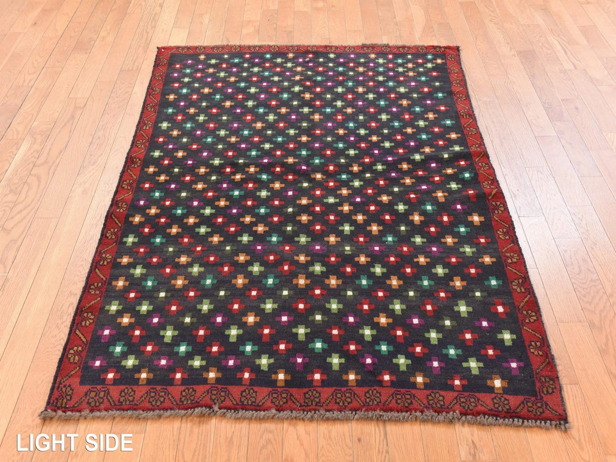 Baluch Tribal hand-knotted wool rug in Black, 4'3" x 6', SKU O078791 (view 3)