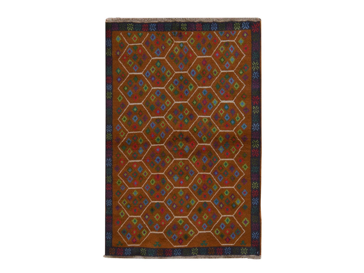 Baluch Tribal hand-knotted wool rug in Brown, 4' x 6', SKU O078793