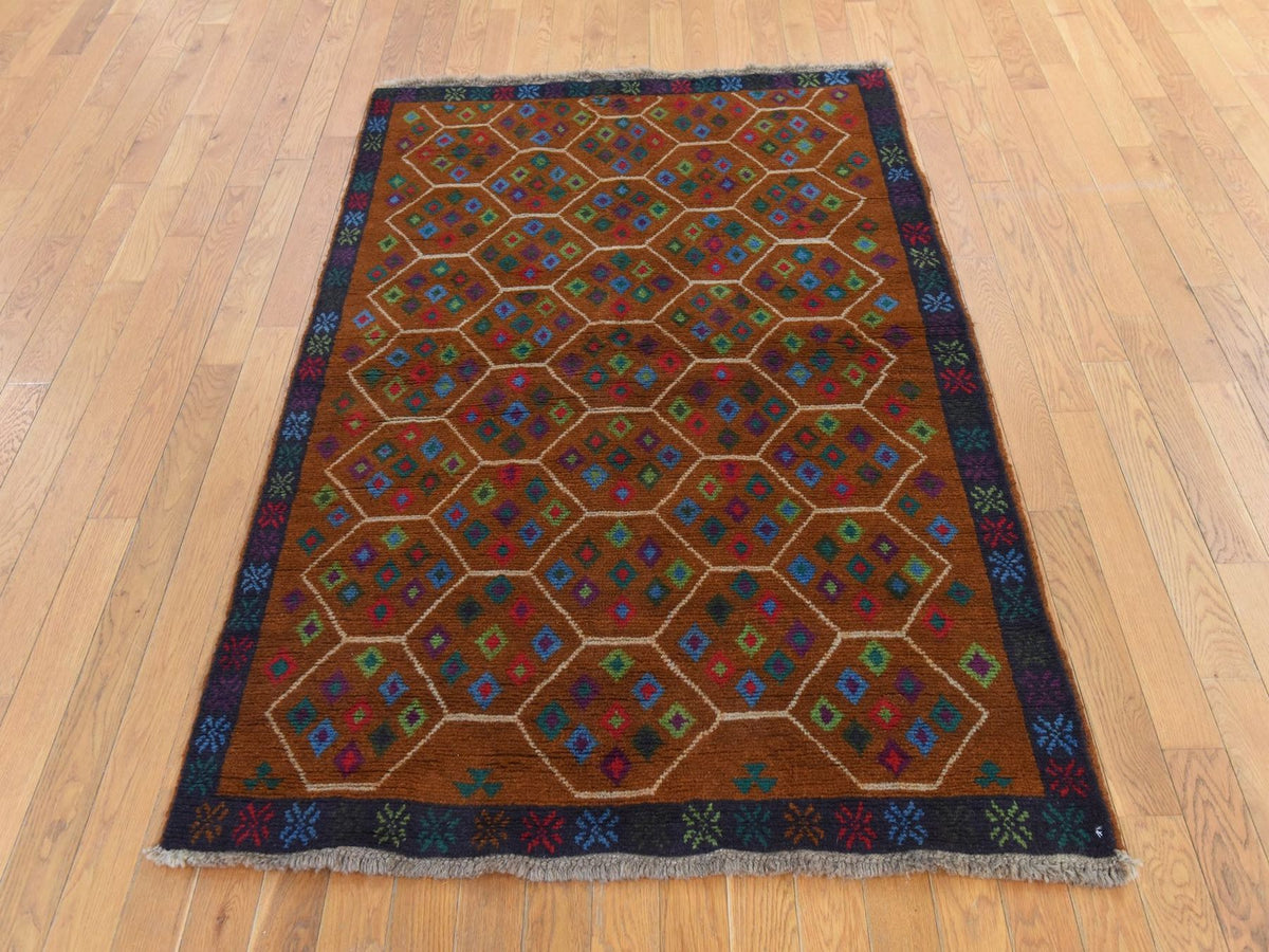 Baluch Tribal hand-knotted wool rug in Brown, 4' x 6', SKU O078793 (view 2)