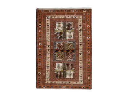 Persian Tribal hand-knotted wool rug in Brown, 4' x 5'10", SKU O078799