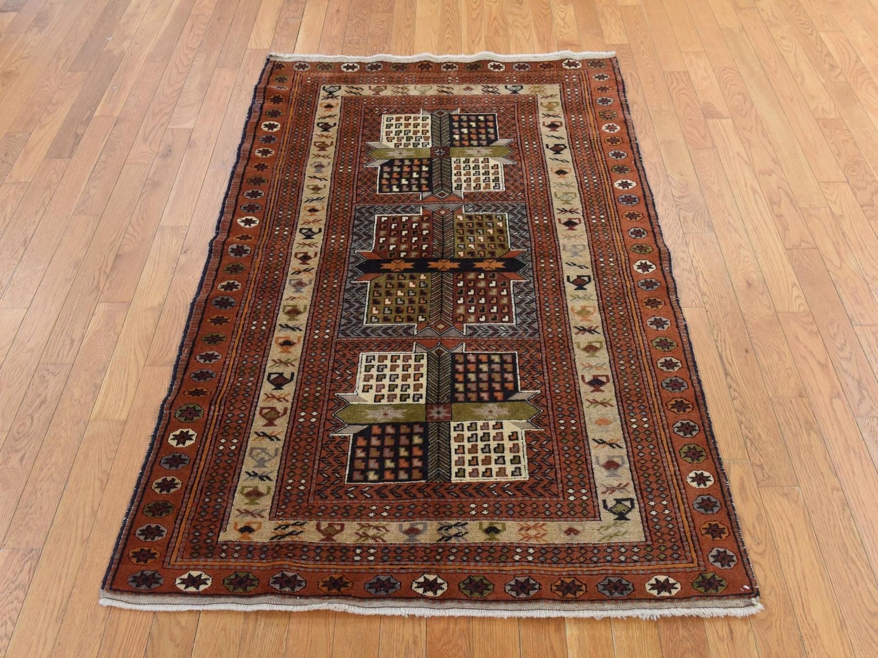 Persian Tribal hand-knotted wool rug in Brown, 4' x 5'10", SKU O078799 (view 2)