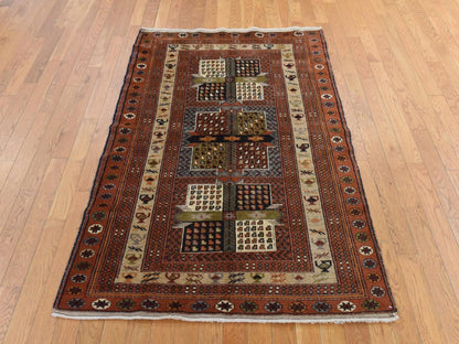 Persian Tribal hand-knotted wool rug in Brown, 4' x 5'10", SKU O078799 (view 2)